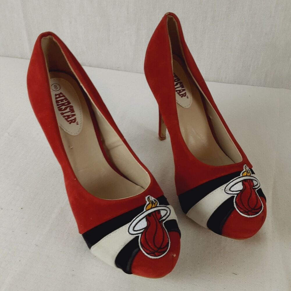 Herstar Miami Heat Womens Pumps High Heels Size 8 Red Leather Suede Basketball
